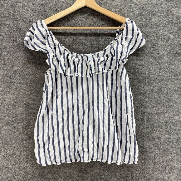 Old Navy Blouse Women M Medium White Striped Sleeveless Round Neck Rayon Casual - Picture 1 of 9